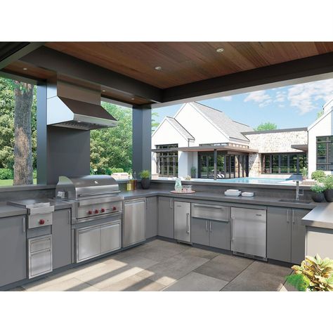 Designed for your outdoor built-in kitchen this burner module is perfect for side dishes or sauce while you grill your main course in your Wolf Built in grill. | Roth Distributing 13" Built-In Liquid Propane Side Burner Module in Stainless Steel | Nebraska Furniture Mart Parrilla Exterior, Luxury Outdoor Kitchen, Small Outdoor Kitchens, Outdoor Cooking Spaces, Kitchen Suite, Indoor Kitchen, Kitchen Ikea, Gourmet Meals, Modern Outdoor Kitchen