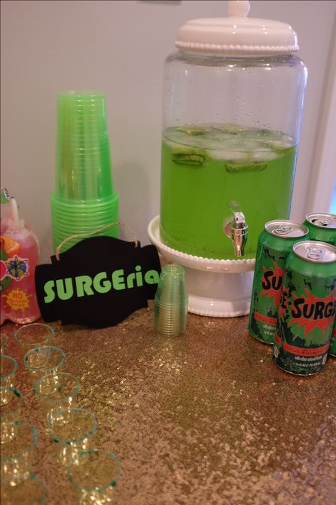 Surge alcoholic drink! 90s candy bar. Ring pops. Bubble tape. Poprocks. 90s party 90s girl #90s nostalgia 90s kids all things 90s throwback birthday flashback nickelodeon 1994 Nostalgia, 90s Cartoon Party, Nickelodeon Theme Party, 90s Nickelodeon Party, 90s 21st Birthday Party, 90s Theme Drinks, 2000s Themed Cocktails, 90’s Birthday Party, 90210 Party Theme