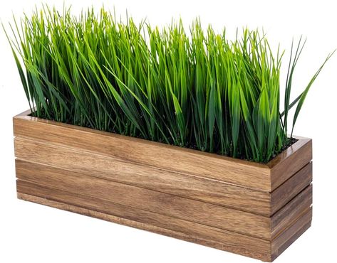 Amazon.com: MyGift 14 Inch Artificial Green Grass Plant in Solid Acacia Wood Planter Window Box, Faux Greenery in Decorative Rectangular Crate Style Wooden Container : Home & Kitchen Rectangular Planter Box, Planter Window, Wooden Container, Faux Grass, Rectangular Planters, Wood Planter, Wood Planter Box, Outdoor Living Decor, Window Planter Boxes