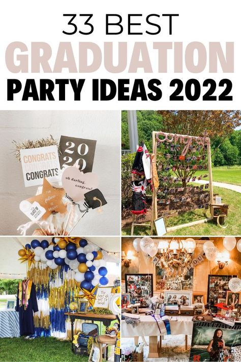 Looking for the best grad party food, decor, and activities? Here are 33 of the top graduation party ideas to use at your celebration. College Graduation Party Activities, Backyard Grad Party Decorations, Double Graduation Party Ideas, Grad Parties Decorations, Collage Graduation Party Ideas, Brunch Graduation Party Ideas, Graduation Dinner Table Ideas, Grad Party Activities, College Grad Party Ideas