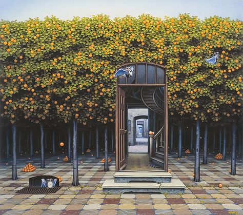 zoe in wonderland: In Defiance of Gravity Jacek Yerka, Orange Grove, Magic Realism, Foto Art, 판타지 아트, Arte Pop, Agra, Surreal Art, Art Boards