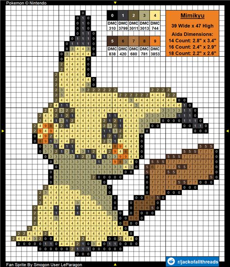 Mimikyu Cross Stitch Pattern, Mimikyu Cross Stitch, Pokemon Cross Stitch Patterns, Pokemon Cross Stitch, Perler Bead Templates, Diy Embroidery Designs, Cross Stitches, Stitch Art, Cross Stitch Rose