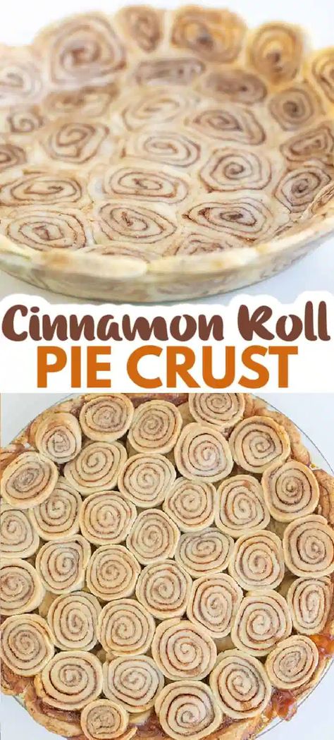 Cinnamon Roll Crust - This Cinnamon Roll Pie Crust is made with a classic pie crust that's been coated with cinnamon and sugar and rolled up like a cinnamon roll. Slice and press into a pie plate to create some delicious and beautiful swirled pie crusts! #cookiedoughandovenmitt #piecrust #recipes #dessertrecipes Apple Pie Recipe Cinnamon Roll Crust, Apple Pie With Cinnamon Roll Crust Easy, Cinnamon Roll Pie Filling, Cinnamon Roll Pie Crust Apple, Apple Pie Cinnamon Roll Crust, Cinnamon Roll Pie Cracker Barrel, Snickerdoodle Pie Crust, Cinnamon Roll Crust Apple Pie, Crescent Roll Pie Crust