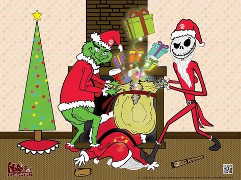 Grinch And Jack Skellington, Grinch Stuff, Jack Nightmare Before Christmas, Nightmare Before Christmas Ornaments, Nightmare Before Christmas Halloween, Christmas Phone Wallpaper, Christmas Baby Shower, Graffiti Cartoons, Oogie Boogie