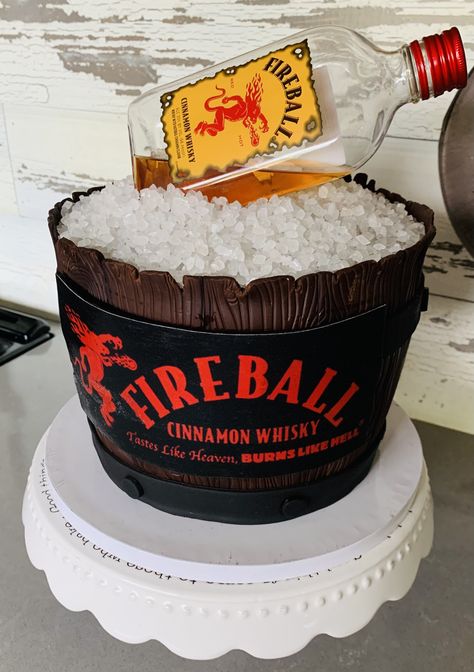 Fireball Cake Ideas, 21 Themed Birthday Party, Fireball Cake Design, Fireball Birthday Cake, Fireball Cake, Ice Bucket Cake, Alcohol Cakes, Bucket Cake, Alcohol Birthday Cake