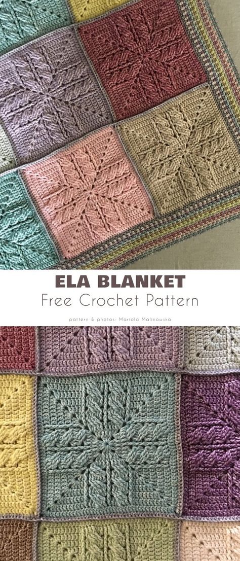 Ela Blanket Crochet Blanket Pattern Free Modern Granny Squares, Modern Granny Square Crochet Free, Granny Square Blanket 2 Colors, Crochet Panels Afghan Pattern Free, Crochet 3d Square, Filet Crochet Square Patterns Free, Crochet Squares Blanket Patterns, Crochet Blanket Squares Pattern, Crochet Squares Afghan Blanket Patterns