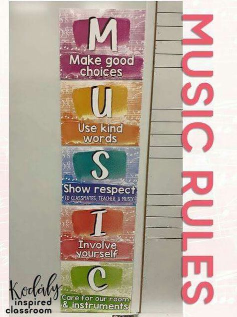 Music Classroom Rules, Music Room Rules, Music Classroom Management, Watercolor Music, Music Bulletin Board, Elementary Music Room, Room Rules, Music Bulletin Boards, Room Watercolor