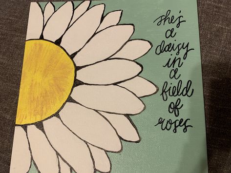 Daisy painting on canvas Yellow Daisy Painting, Daisy Canvas Painting, Canvas Flower Painting, Nursery Diy, Painted Mailboxes, Name Paintings, Baby Nursery Diy, Daisy Painting, Baby Painting