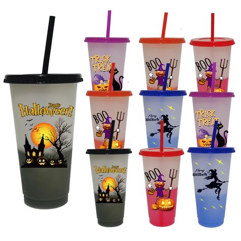 PRICES MAY VARY. Halloween Themed Designs - These cups have halloween design elements, such as dark castle, flying witch, pumpkin warrior, black cat, trick or treat, boo, etc. These halloween color changing cups make the holiday and party more fun, greatly increasing the festive atmosphere. Durable & Reusable Cups - These halloween cups are made of food-grade BPA-free PP materials, come with matching lids and straws to meet the needs of everyday office parties. The strong and durable cups that w Halloween Party Cups, Cups With Lids And Straws, Color Changing Cups, Halloween Color, Halloween Cups, Reusable Cups, Halloween Party Supplies, Christmas Party Favors, Halloween Party Favors