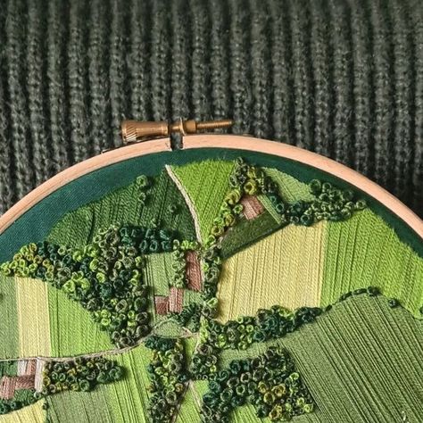 Taylor Brooker 🌱🧵 on Instagram: "It's been 3 years since I finished my very first aerial landscape embroidery! 🥳 I thought I'd post it along with my latest one - practice makes improvement!   #embroidery #embroideryartist #embroideredart #craft" Landscape Embroidery, Aerial Landscape, Embroidered Art, Thread Painting, Tree Painting, Aerial View, Post It, Art Inspo, Landscape Paintings