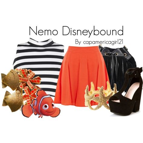 Nemo Disneybound by capamericagirl21 on Polyvore featuring Boohoo, Oasis and Oscar de la Renta Disney Prom Dresses, Disney Prom, Disneyland Outfits, Disney Bound Outfits, Dapper Day, Casual Cosplay, Disney Costumes, Orange Fashion, Disney Style