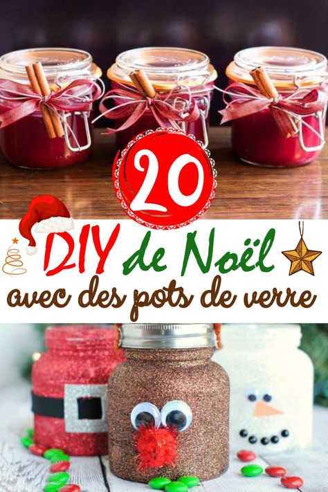 Offrez des confiture de Noel dans des pots décorés ou des Vases de Noel avec des bocaux voici les tutos #Diy #Noel #potsdeverre Diy Pot En Verre, Decoration Pot En Verre, Bougie Noel Diy, Deco Noel Diy, Diy Noel Decoration, Cadeau Noel Diy, Diy Crayons, Noel Diy, Diy Pots