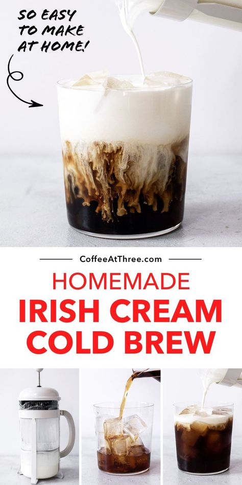 Cold Brew Bar Party, Irish Cream Coffee Recipe, Cold Brew Foam Recipe, How To Make Cold Foam For Coffee, Irish Cream Cold Foam, Irish Cream Cold Brew Starbucks, Cold Foam How To Make, Homemade Cold Foam, Cold Brew With Cold Foam