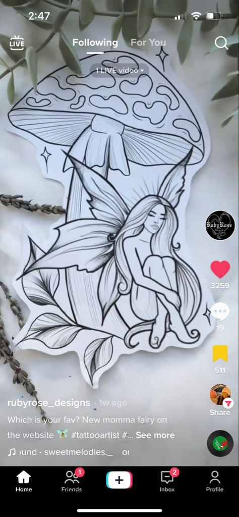 Addams Family Tattoo, Fish Outline, Mushroom Tattoo, Mushroom Tattoos, Tattoo Outline Drawing, Galaxy Tattoo, Fairy Tattoo, Cute Fish, Sleeves Ideas