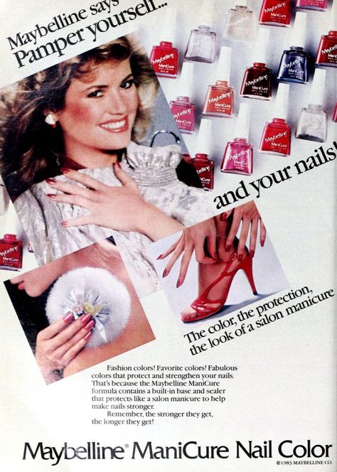 Vintage Nail Ads, 80s Makeup Packaging, 1980s Nails, 1980s Beauty Products, 80s Nail Polish Ads, Vintage Makeup Ads 1980s, 80s Nails, Bubble Nails, Long Natural Nails