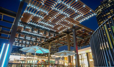 Los Angeles Mall, Century City Mall, Westfield Century City, Led Projects, Warm And Cool Colors, Century City, Light Architecture, Shopping Center, Lattice