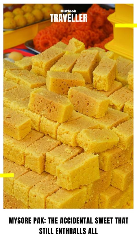 #OutlookTraveller #Mysore #Karnataka #FoodandDrink #TraditionalFoods #History #Heritage #Travel Mysore Pak, Royal Kitchen, Sweet Meat, Signature Dishes, Mysore, Something Sweet, Ghee, Food Guide, Original Recipe