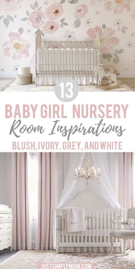 Nursery room ideas for your baby girl incorporating blush pink, ivory, grey, and white for a beautiful, romantic, and light feel for a sweet baby girl. Nursery Odd Shaped Room, Neutral Pink Nursery Ideas, Baby Girl Nursery Theme Ideas, Blush Nursery Ideas, Nursery Themes Girl, Pink Nursery Ideas, Light Pink Nursery