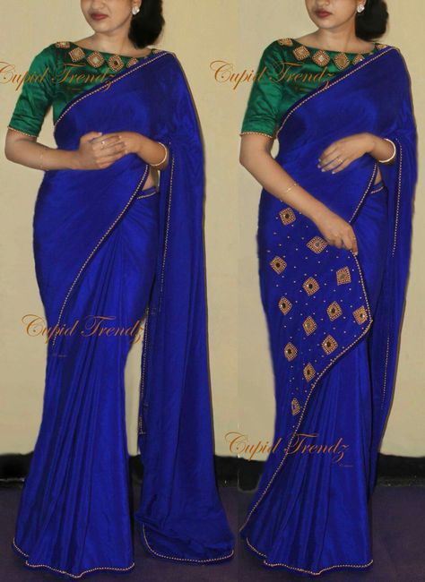 Blouse Mirror Work Designs, Blouse Mirror Work, Blue Georgette Saree, Blue Sarees, Bridal Lehenga Wedding, Anarkali Salwar Suits, Bridal Lehenga Online, Saree Petticoat, Saree Bollywood