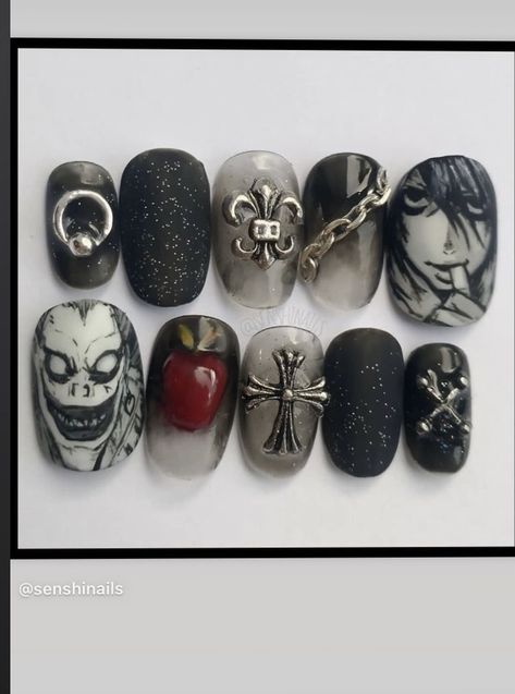 Halloween Y2k Nails, Drain Nails, Deathnote Nails, Evangelion Nails, Pentagram Nails, Mens Nails, Asian Nails, Hippie Nails, Punk Nails