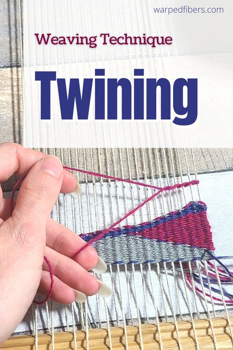 Twining is an ancient technique that has been used to make fabric and add to woven fabrics. It is a simple technique for weavers to learn to add extra texture to their weaving, start their weaving, or create an entire woven project. Step-by-step tutorial on weft twining for anyone. Easy Weaving Projects, Afghan Squares Crochet, Loom Tools, Easy Weaving, Loom Blanket, Tapestry Loom Weaving, Weaving Patterns Loom, Weaving Patterns Design, Pin Weaving