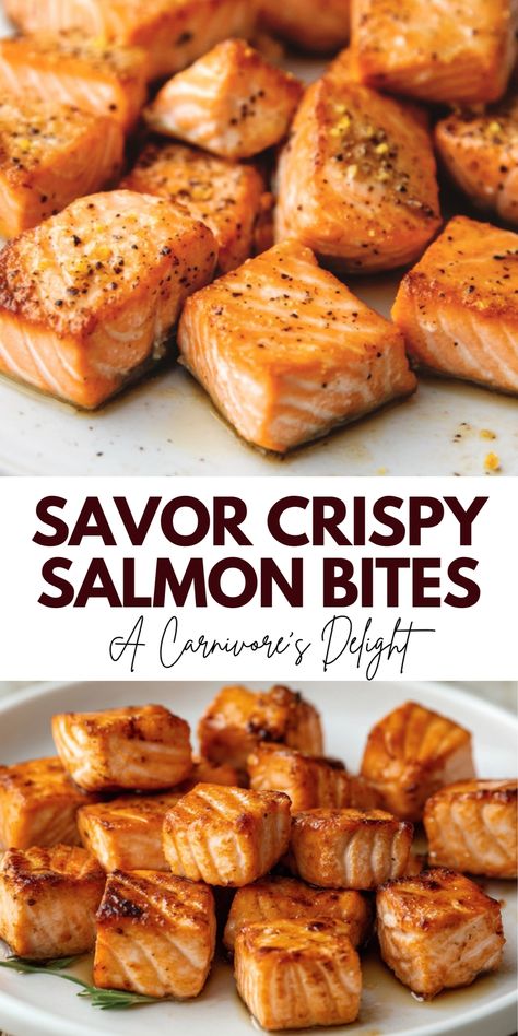 Make crispy salmon bites with this quick and easy carnivore recipe. Perfect for your Carnivore Diet Recipes & Ideas board, these bites are full of rich flavor and simple to prepare. Save this pin and click for the full recipe and step-by-step guide. Enjoy a tasty and nutritious meal that’s perfect for the carnivore diet. Diced Salmon Recipes, Salmon Bread Crumbs Recipe, Meat Only Recipes, Carnivore Salmon Recipe, Carnivore Lunch Box Ideas, Carnivor Diet Meals, Animal Diet Recipes, Salmon Cubes Recipe, Carnivore Shrimp Recipes