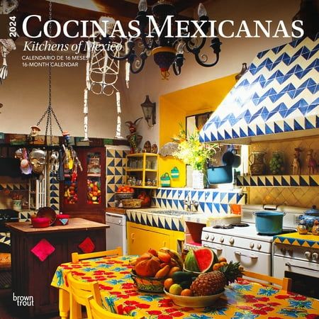 The decorative Mexican kitchen combines the enticing aromas of Mexican cooking with creative design and dcor. With its elegant table tops, beautiful tile work, and finely crafted earthenware, la cocina mexicana is itself a work of art, even before any exquisite food is prepared. Admire a fantastic collection of colorful, warm, and charming Mexican kitchens in this delightful calendar. This Spanish-language calendar features month names, day names, and holidays in Spanish and English. It also inc Mexican Style Kitchens, Hacienda Kitchen, Mexican Decorations, Havana Style, Mexican Interiors, Mexican Kitchen, Publishing Design, Mexican Kitchens, Bohemian Kitchen