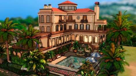 Mediterranean Mansion, Sims 4 House Design, Dark Souls Art, Sims House Design, Jungle Adventure, Magic City, Beautiful Pools, Sims 4 Build, Island Living