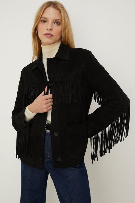 A Fashion Insider’s Guide To Minidresses | SheerLuxe Black Suede Fringe Jacket, Rachel Stevens, Suede Fringe Jacket, Fringe Leather Jacket, Cocktail Attire, Fringe Jacket, Suede Fringe, Suede Fabric, Leather Fringe