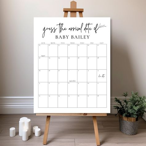 Baby Due Date Calendar Game Printable | Editable in Canva | Minimalist Baby Shower Game Guess Baby's Arrival Date Guess Baby's Birth Day by BarefacedNotionsLLC on Etsy Baby Due Date Calendar, Due Date Calendar, Baby Due Date, Birth Day, Baby Due, Minimalist Baby, Baby Arrival, Date Calendar, Game Printable