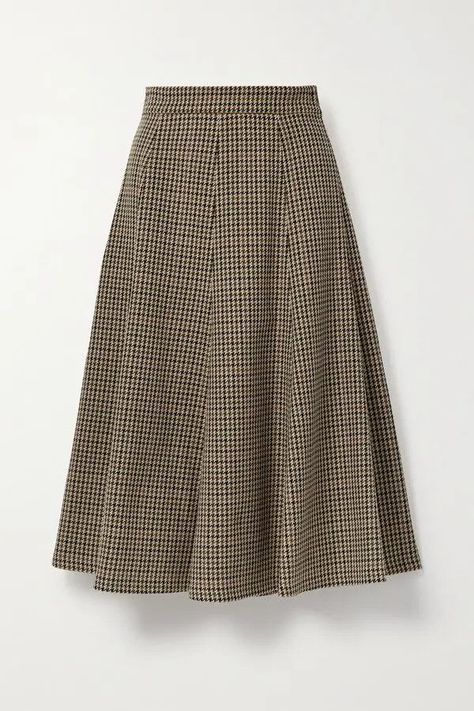 Paneled Skirt Outfit, Wool Midi Skirt, Paisley Print Blouse, Retro Skirt, Paneled Skirt, Michael Kors Collection, Houndstooth Pattern, Skirt Design, Wool Blazer