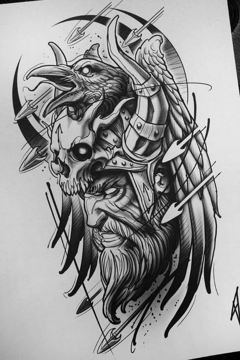 Viking Tattoo Drawings, Raven Warrior, Raven Sketch, Warrior Sketch, Tato Irezumi, Tatuajes Irezumi, Tattoo Warrior, Viking Warrior Tattoos, Viking Tattoo Sleeve