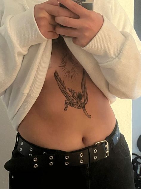 The Fallen Angel Tattoo, Falling Angel Tattoo, Icarus Aesthetic, Falling Angel, Icarus Tattoo, Fallen Angel Tattoo, Face Tats, Greek Mythology Tattoos, The Fallen Angel