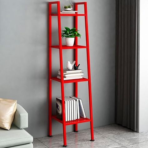 Amazon.com: KWOKING Ladder Metal Bookshelf Modern Bookcase with Rectangular Shelves Storage Rack Kitchen Storage Rack Multi-layer Bookshelf Floor-to-ceiling Trapezoidal Balcony Flower Stand Red 14"L x 14"W x 58"H : Home & Kitchen Rack Kitchen Storage, Bookshelf Modern, Metal Bookshelf, Narrow Shelves, Ladder Bookshelf, Modern Bookcase, Kitchen Storage Rack, Standing Shelves, Vertical Frames