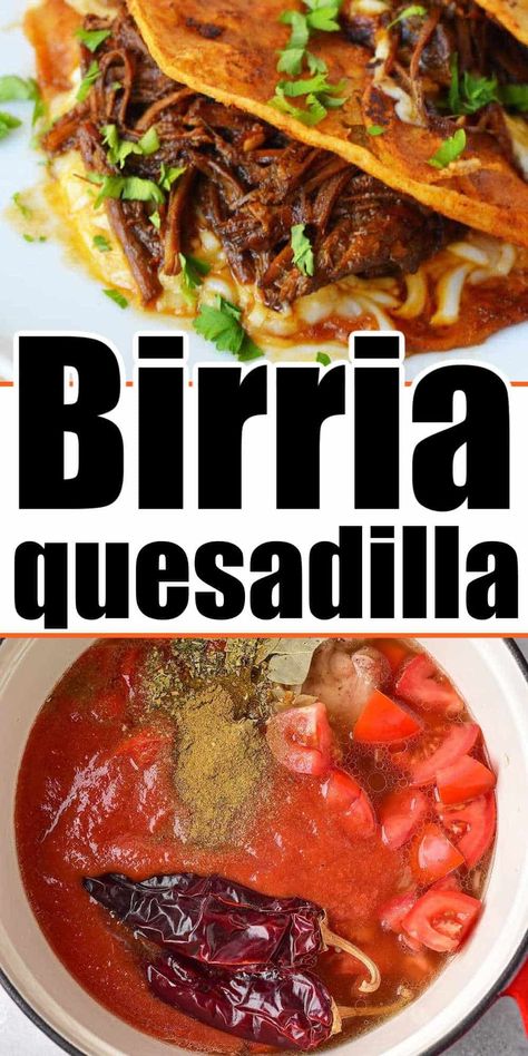 Birria quesadillas with chicken or beef are a delicious, spicy or mild lunch you'll love. Tender Mexican meat with homemade sauce and cheese. Birria Quesadillas, Chicken Birria, Mexican Meat, Beef Quesadillas, Ugly Food, Baked Dinner Recipes, Quesadilla Recipe, Tender Meat, Best Mexican Recipes