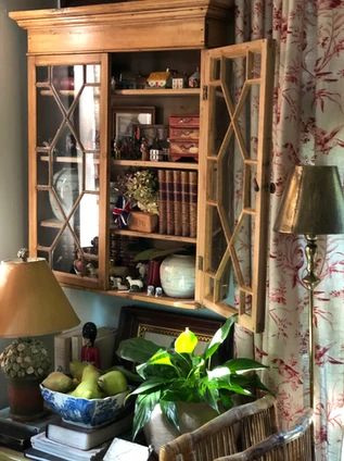 Danielle Rollins in Veranda Mag | Gallery Antique China Cabinet Display, Hallway Nook, Antique China Cabinet, Over The Toilet, Cabinet Display, China Cabinet Display, Space Gallery, Bedroom Views, Antique Cabinets