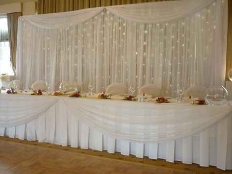 Diy Pipe And Drape, Head Table Wedding Backdrop, Fairytale Wedding Decorations, Diy Drapes, Wedding Head Table, Head Table Backdrop, Pipe And Drape Backdrop, Draping Wedding, Simple Beach Wedding