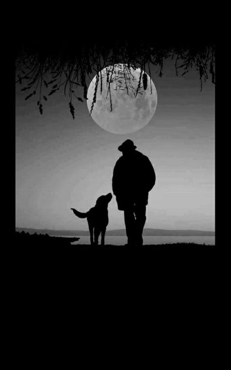 Man And Dog Silhouette, Dog Drawing Simple, Dog Outline, Black Paper Drawing, Silhouette Photography, Me And My Dog, Look At The Moon, Moon Drawing, Moon Pictures