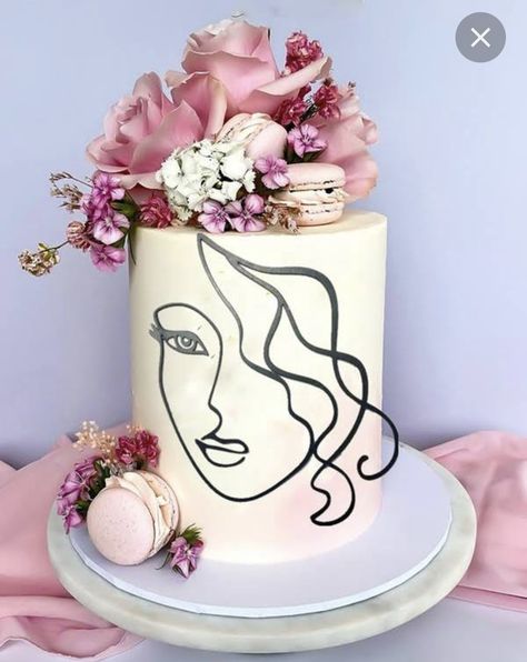 Lady Face Cake, Gateau Baby Shower Garcon, Face Cake Topper, Face Cake, Silhouette Cake, Lady Face, 21st Birthday Cakes, Torte Cupcake, 1st Birthday Cakes