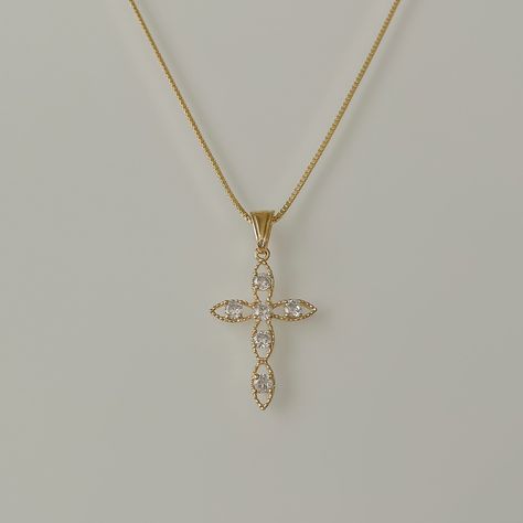 Women’s Cross Necklace, Vintage Gold Cross Necklace, Beautiful Cross Necklace, Kalung Salib Aesthetic, Pretty Cross Necklace, Cross Necklace Aesthetic, Cross Necklace Womens, Beads Jewelry Indian, Beads Jewelry Indian Gold