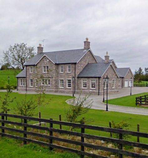 Farmhouse England, Irish Farmhouse Exterior, Grand Designs Houses Uk, Modern Country Home Exterior Uk, Large British House, Grand Farmhouse, Stone Farmhouse Uk, Self Build Houses Uk Stone, Family Home Exterior Uk