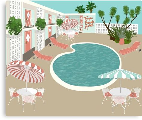 I just love retro motel scenes. Makes me want to take a road trip. • Millions of unique designs by independent artists. Find your thing. Retro Motel, Airbnb Decor, Art Hotel, Pool Art, Palm Beach Style, Word Poster, Dorm Inspo, Hotel Motel, Mid Mod