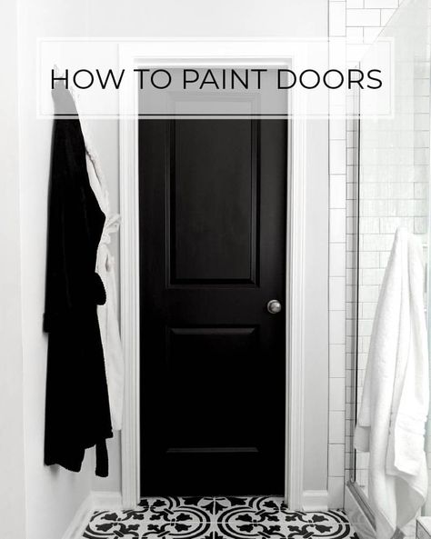 Paint Door Hinges Without Removing, Paint Door Hinges, How To Paint Doors, Paint Doors, Painting Doors, Paint Door, Stair Makeover, Black Interior Doors, Using A Paint Sprayer