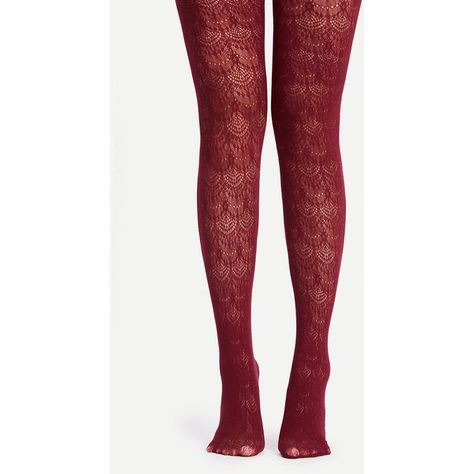 SheIn(sheinside) Crochet Lace Tights ($7) ❤ liked on Polyvore featuring intimates, hosiery, tights, burgundy, lacy stockings, lace tights, lace stockings, summer pantyhose and lace hosiery Red Lace Tights, Burgundy Tights, Lace Stockings, Lace Tights, Burgundy Lace, Pinterest Outfits, Different Outfits, Red Lace, Pink Lace