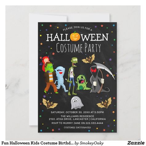 Fun Halloween Kids Costume Invitation Costume Invitation, Halloween Invitaciones, Kids Halloween Party Invitations, Costume Birthday Party, Modern Birthday Party, Halloween Birthday Party, Halloween Birthday Invitations, Halloween Costume Party, Kids Birthday Party Invitations