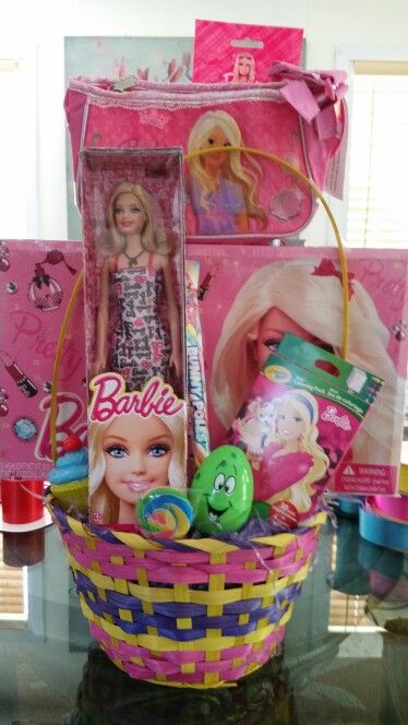 Barbie themed Easter basket Barbie Easter Basket Ideas, Barbie Basket, Barbie Easter Basket, Easter Basket Themes, Fun Easter Baskets, Free Kids Coloring Pages, Shopkins Party, Easter Basket Ideas, Holiday Gift Baskets