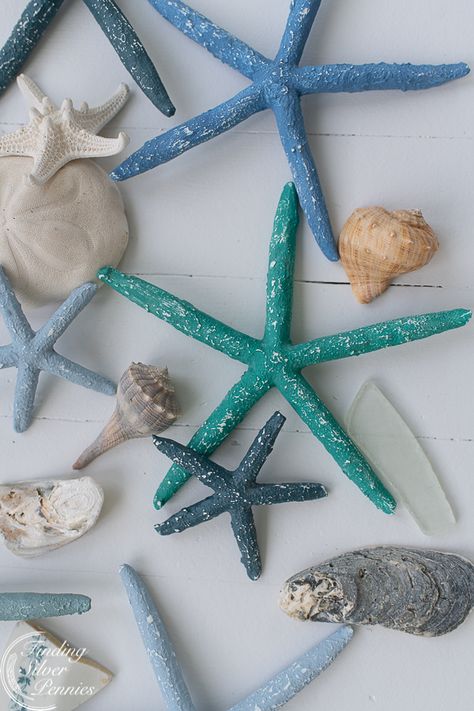 Pretty painted starfish | Finding Silver Pennies #saltwash #saltwashstarfish #summerinsiration #paintinginspiration #chalkpaint #fusionmineralpaint #painttutorial Florida Beach House Decor, Boho Beach House Decor, Painted Starfish, Starfish Craft, Boho Beach House, Diy Hooks, Salt Wash, Diy Chalk Paint, Painted Chest