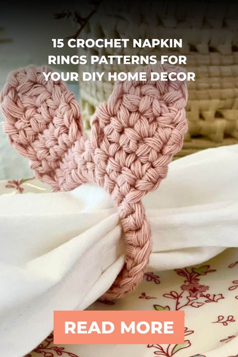 15 crochet napkin rings patterns for your DIY home decor. A pink crochet napkin ring on a white napkin. Crochet Napkin Rings, Rings Patterns, Ring Patterns, Ring Pattern, Elegant Crochet, Tunisian Crochet Patterns, Diy Home Decor Ideas, Large Blankets, Learn How To Crochet