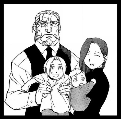 Elric Family Portrait; Trisha, Alphonse, Edward, and Hohenheim; FMA Van Hohenheim, Trisha Elric, Hiromu Arakawa, Full Metal Alchemist, Arte Sailor Moon, Roy Mustang, Edward Elric, Fullmetal Alchemist Brotherhood, Fullmetal Alchemist