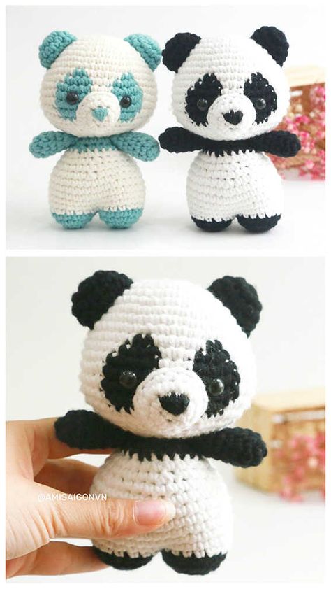 Amigurumi Panda Free Pattern, Crochet Panda Pattern Free Amigurumi, Crochet Panda Pattern Free, Panda Amigurumi Free Pattern, Panda Crochet Pattern, Knitting Needle Storage, Bored Board, Knitted Teddy Bear, Knitted Baby Blanket